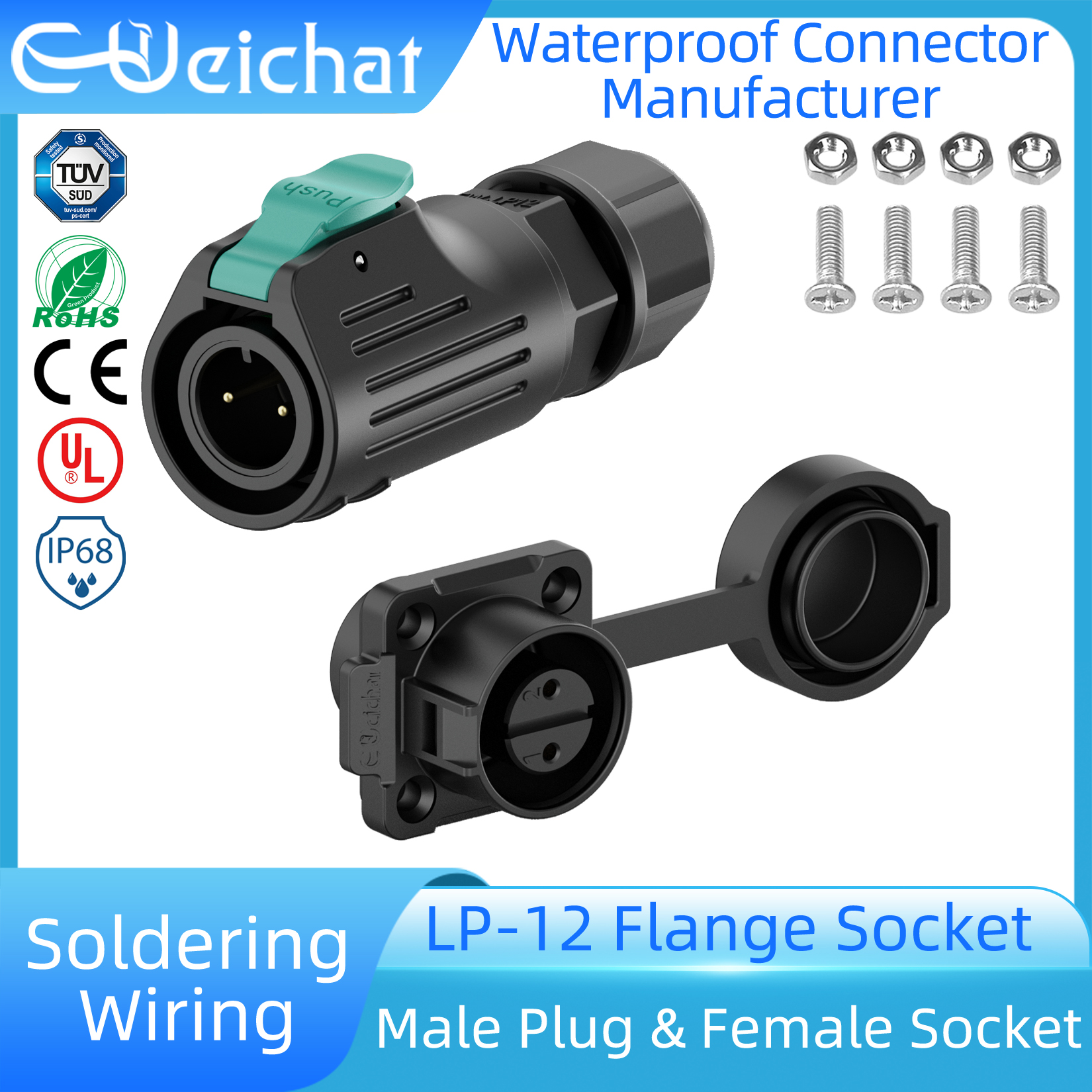 Push Fit Connector - LP12 M12 IP68 Waterproof Outdoor Plastic